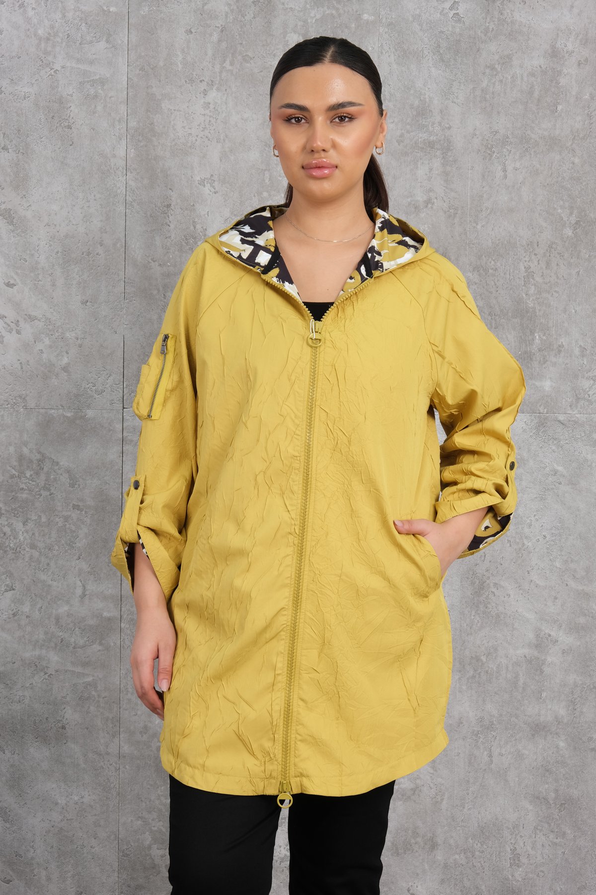 Plus Size Trench Coat-Yellow