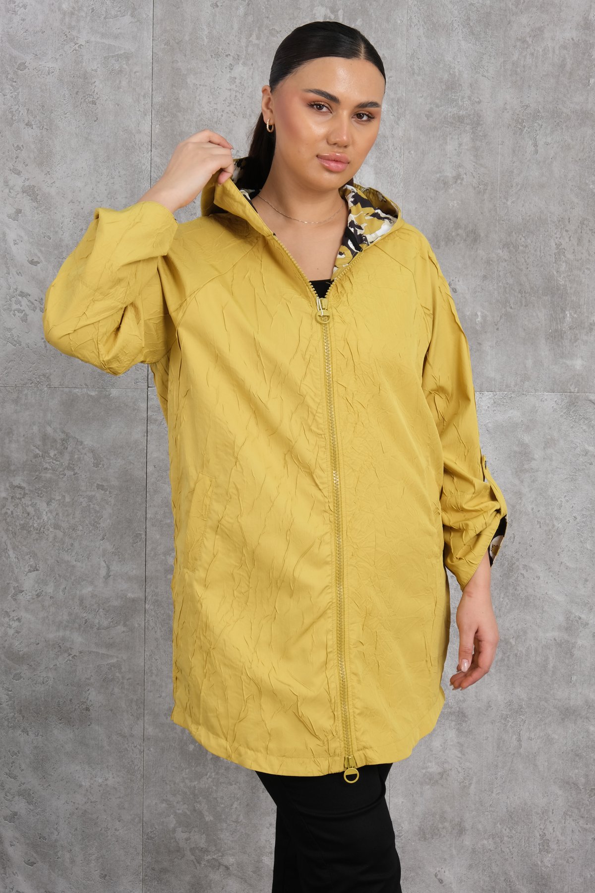 Plus Size Trench Coat-Yellow