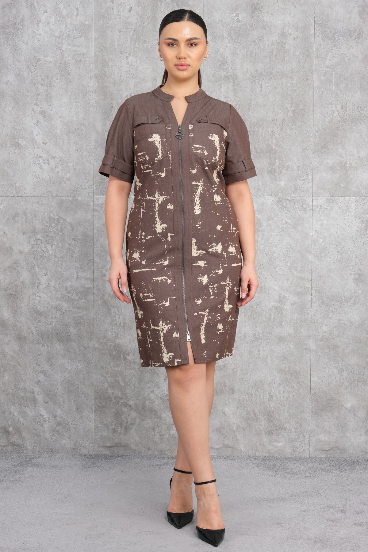Plus Size Dress-Brown