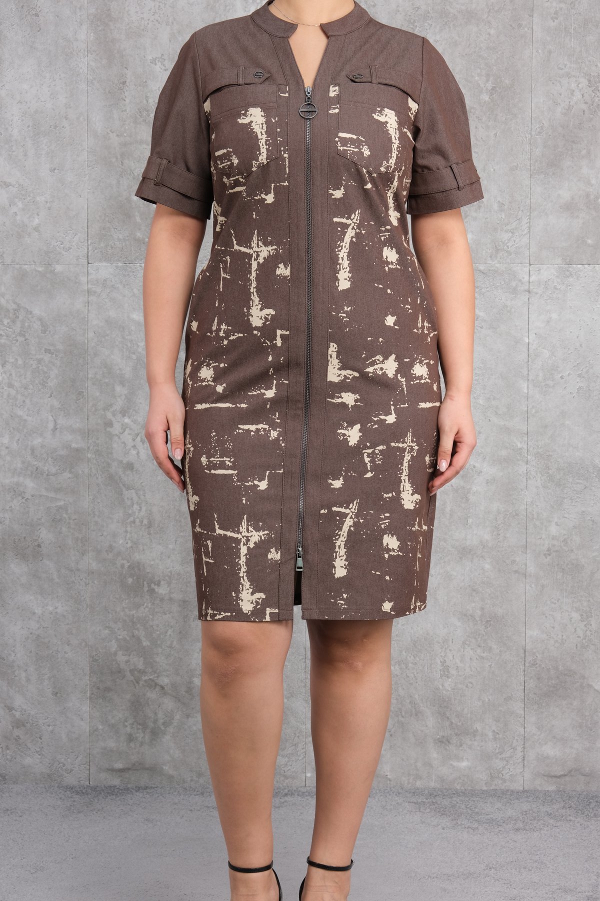 Plus Size Dress-Brown