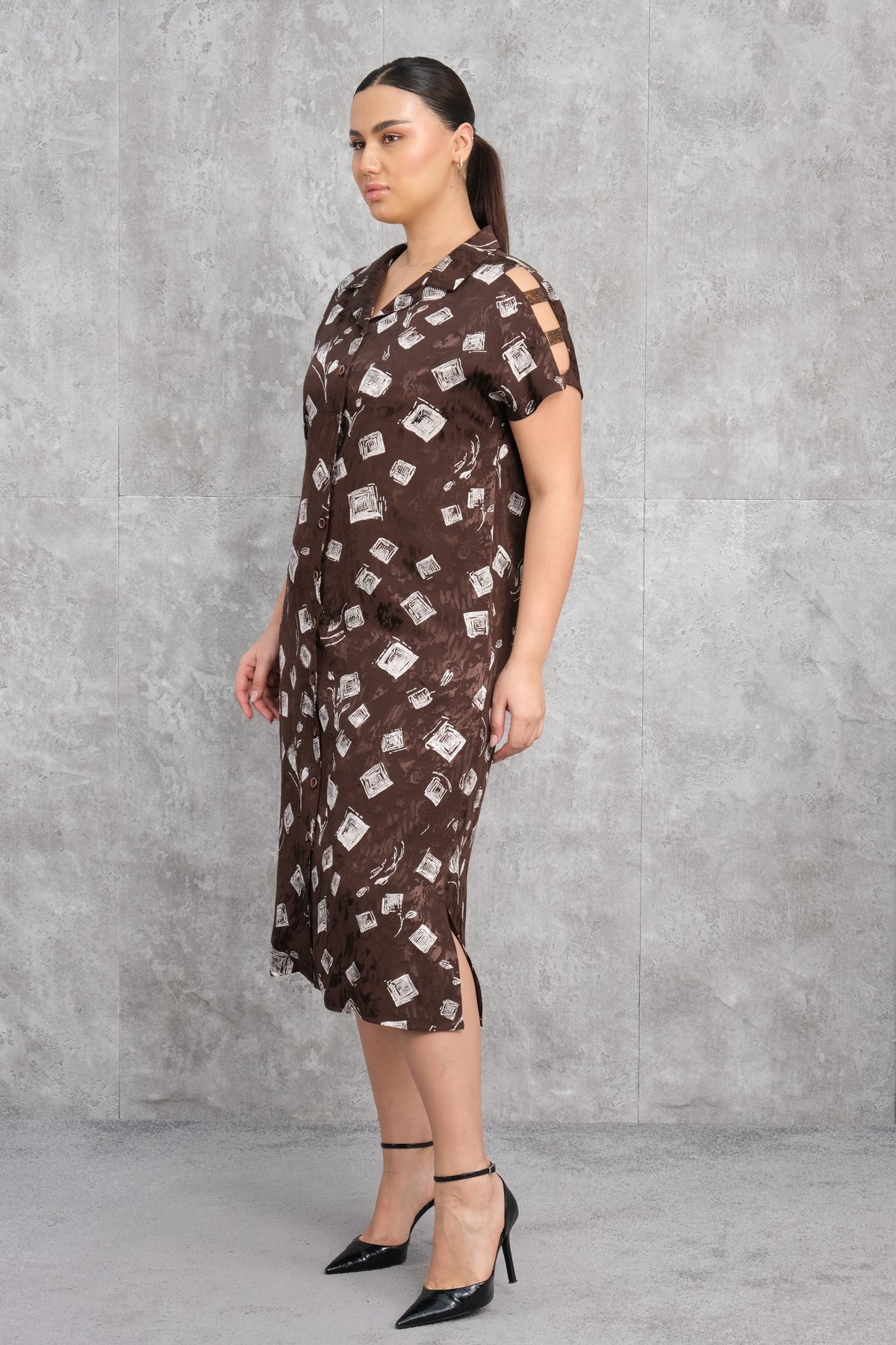 Plus Size Dress-Brown