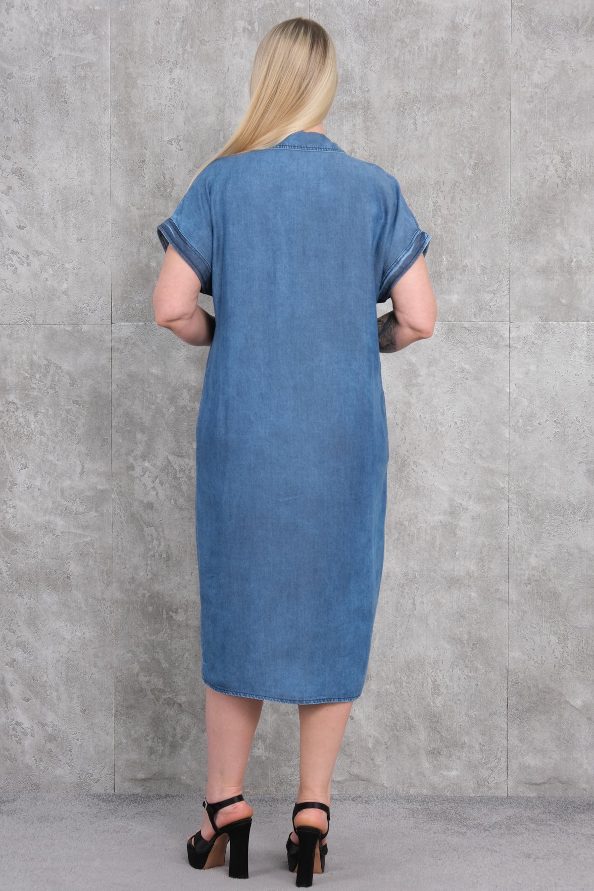Plus Size Denim Dress-Blue