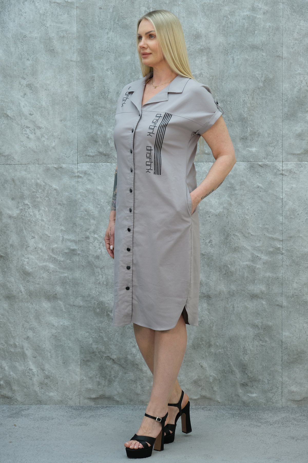 Casual Plus Size Dress-Grey
