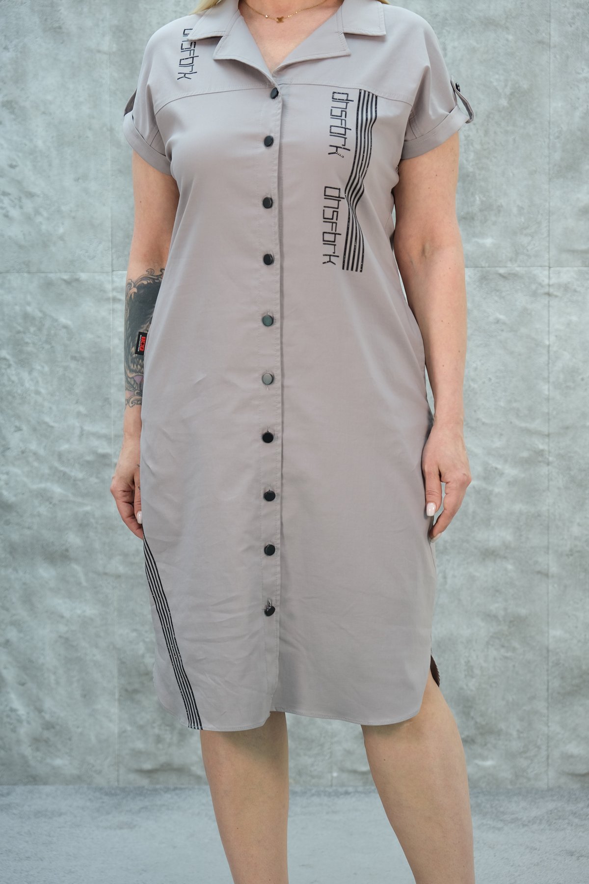 Casual Plus Size Dress-Grey