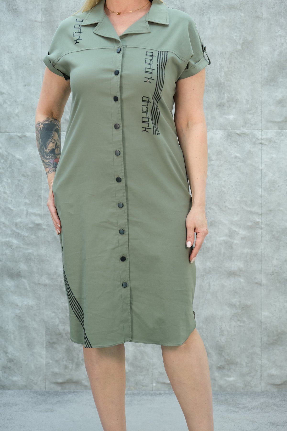 Casual Plus Size Dress-Khaki