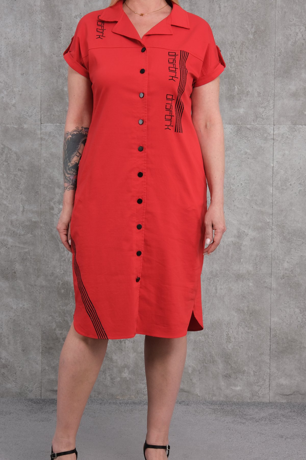 Casual Plus Size Dress-Red
