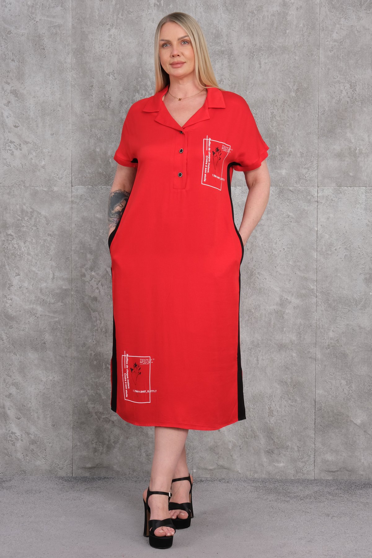 Casual Plus Size Dress-Red