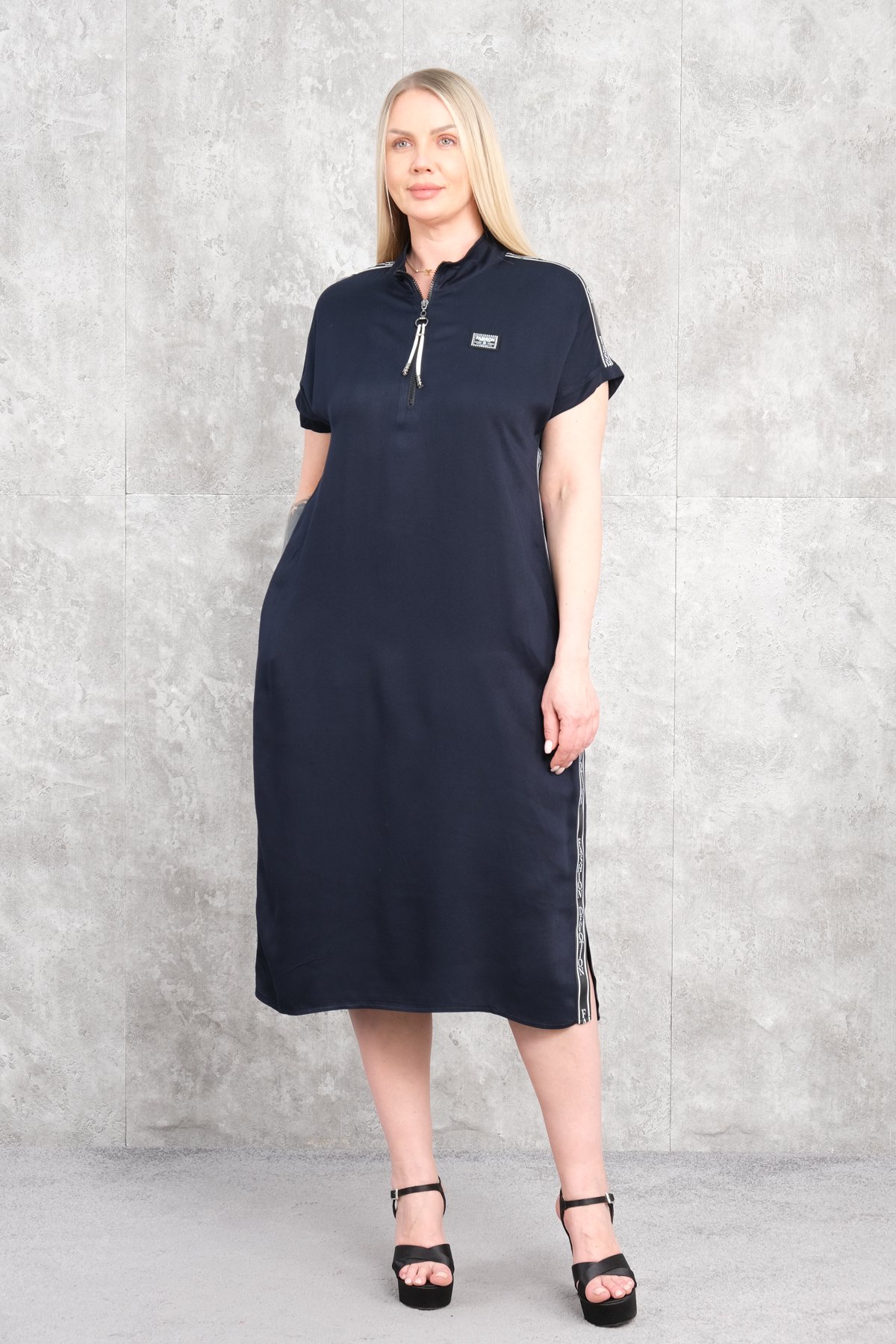 Casual Plus Size Dress-Dark Blue