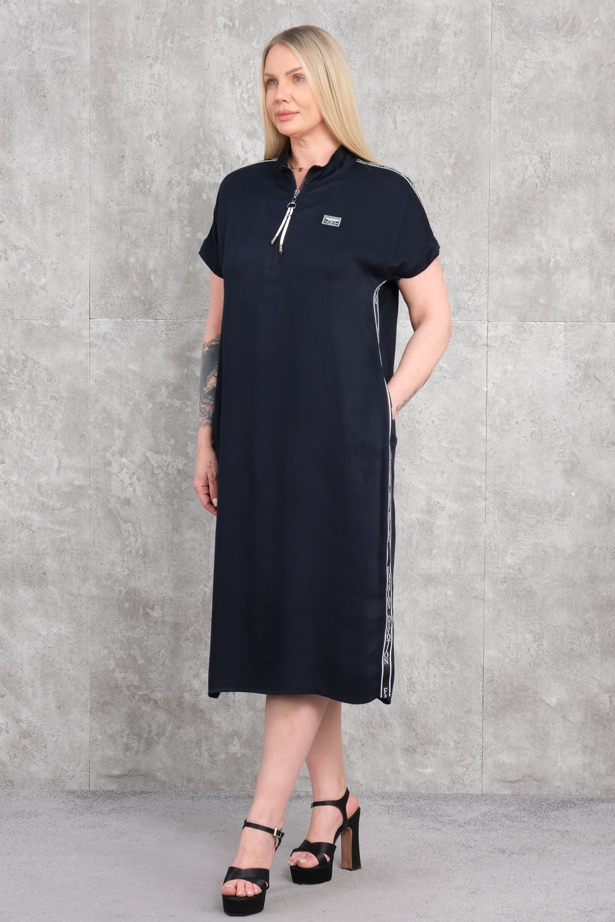 Casual Plus Size Dress-Dark Blue