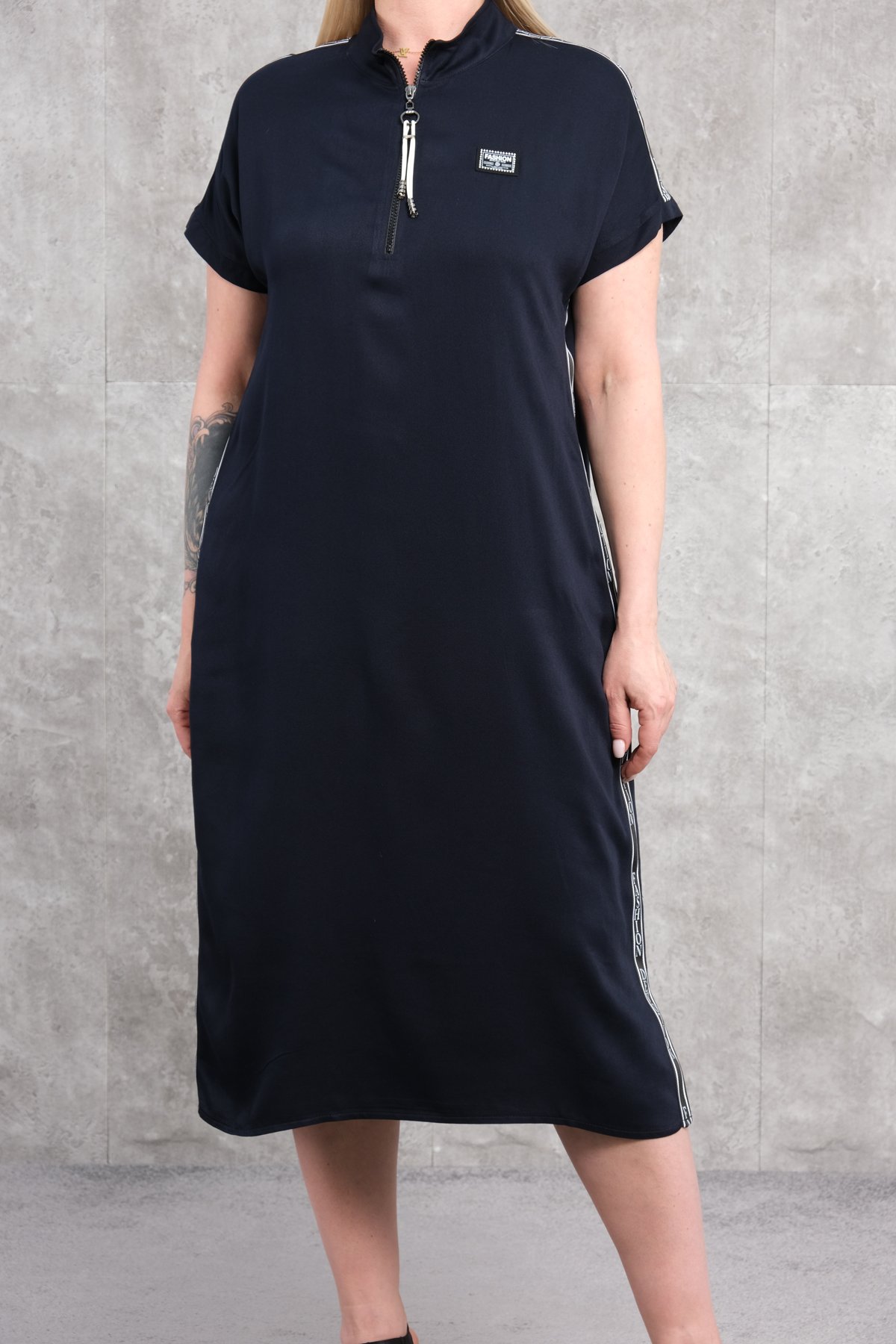 Casual Plus Size Dress-Dark Blue