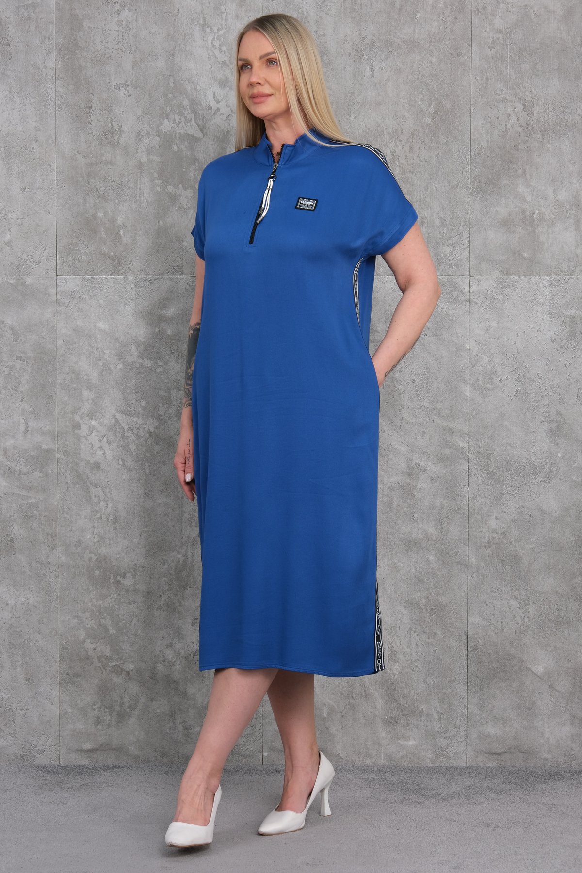 Casual Plus Size Dress-Bright Blue