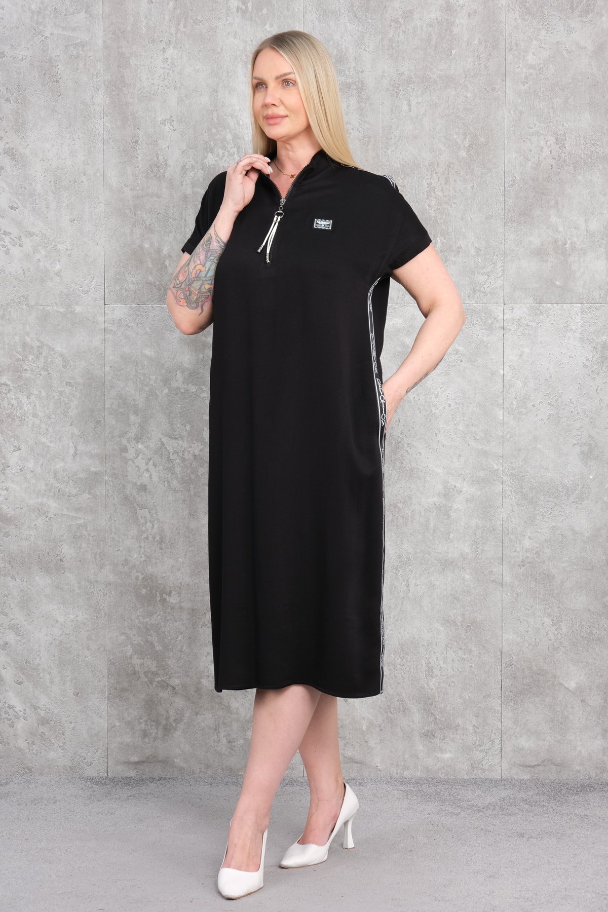 Casual Plus Size Dress-Black