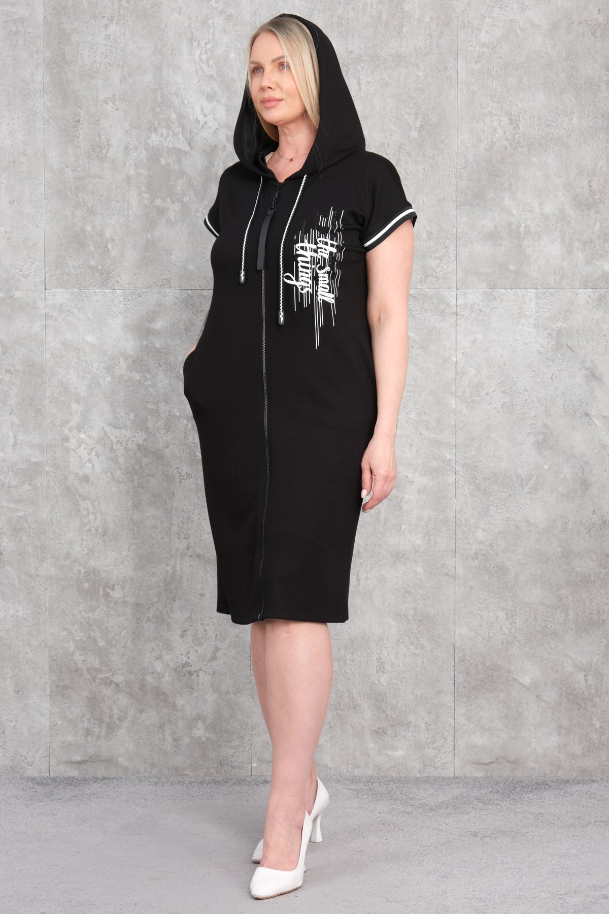 Casual Plus Size Dress-Black