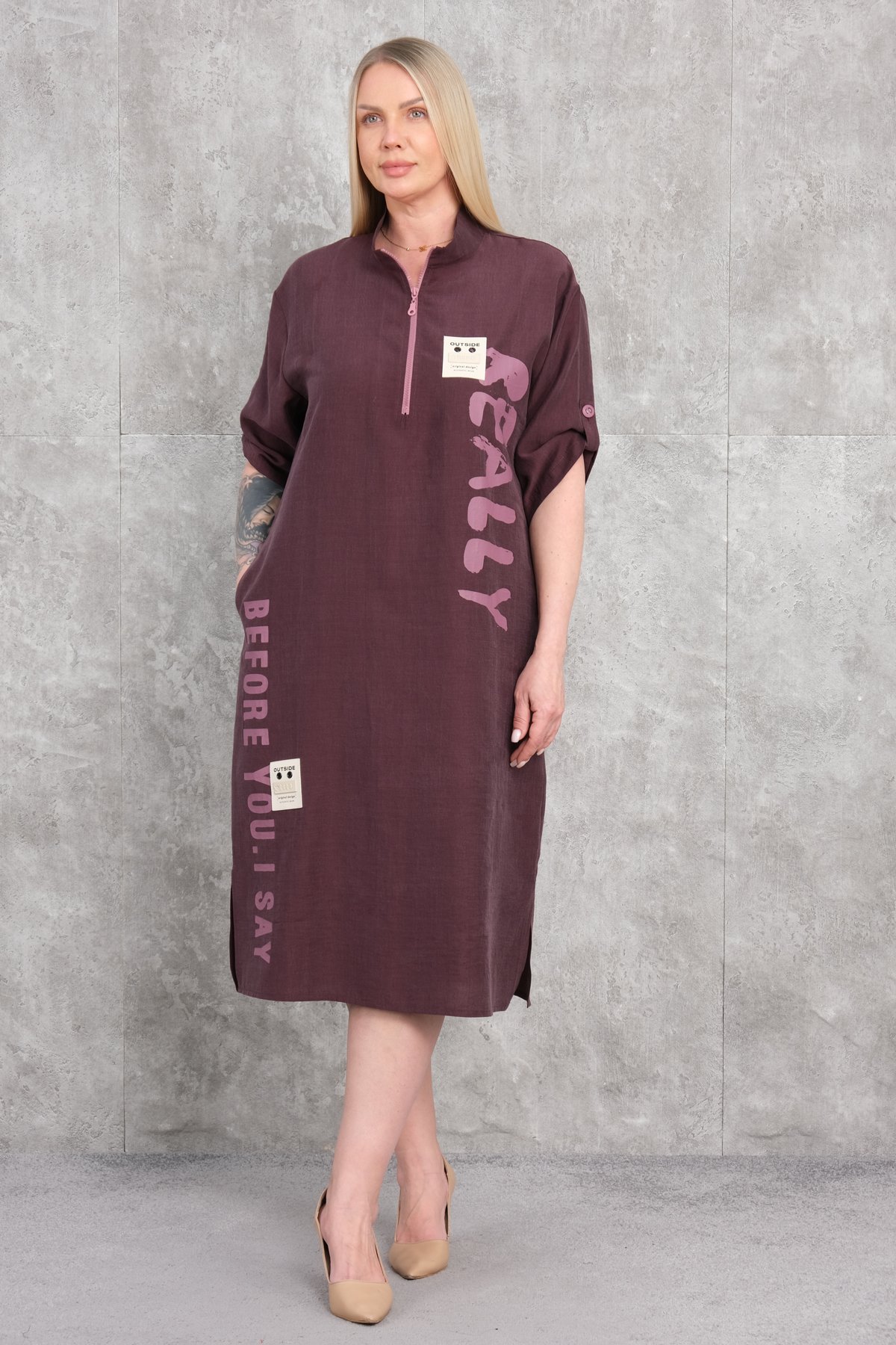 Повседневное платье больших размеров-Фиолетовый