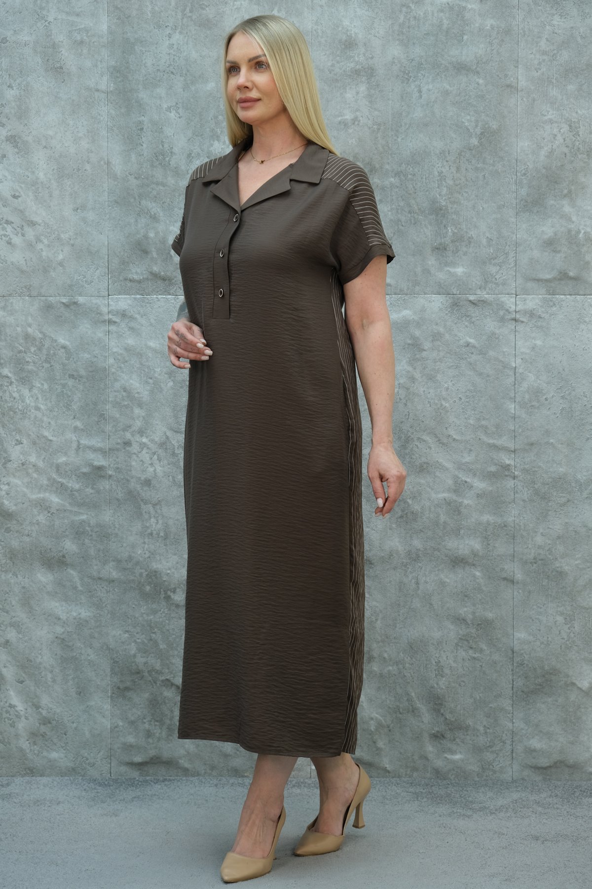 Повседневное платье больших размеров-Коричневый