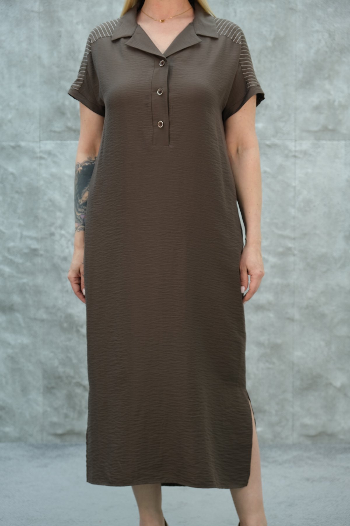 Повседневное платье больших размеров-Коричневый