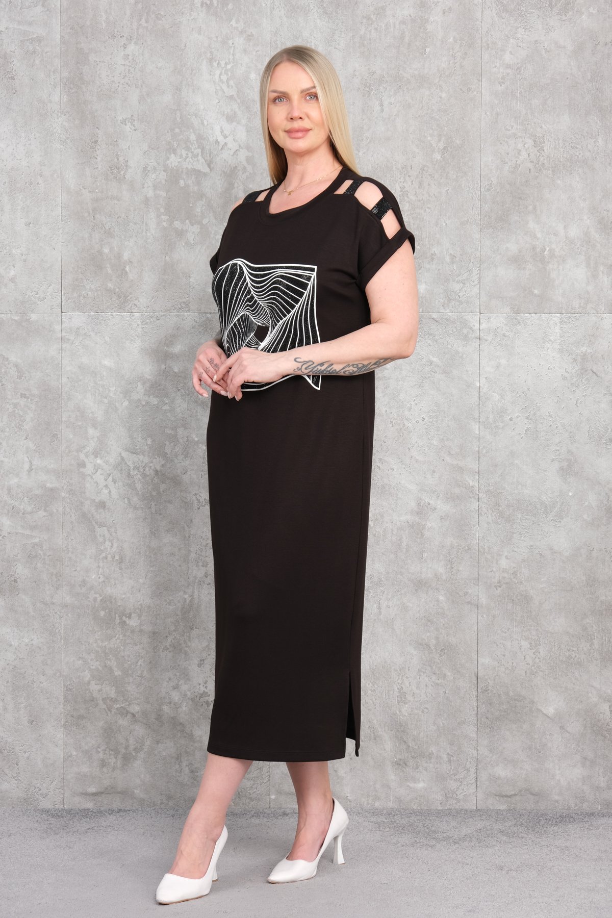 Günlük Büyük Beden Elbise-Siyah