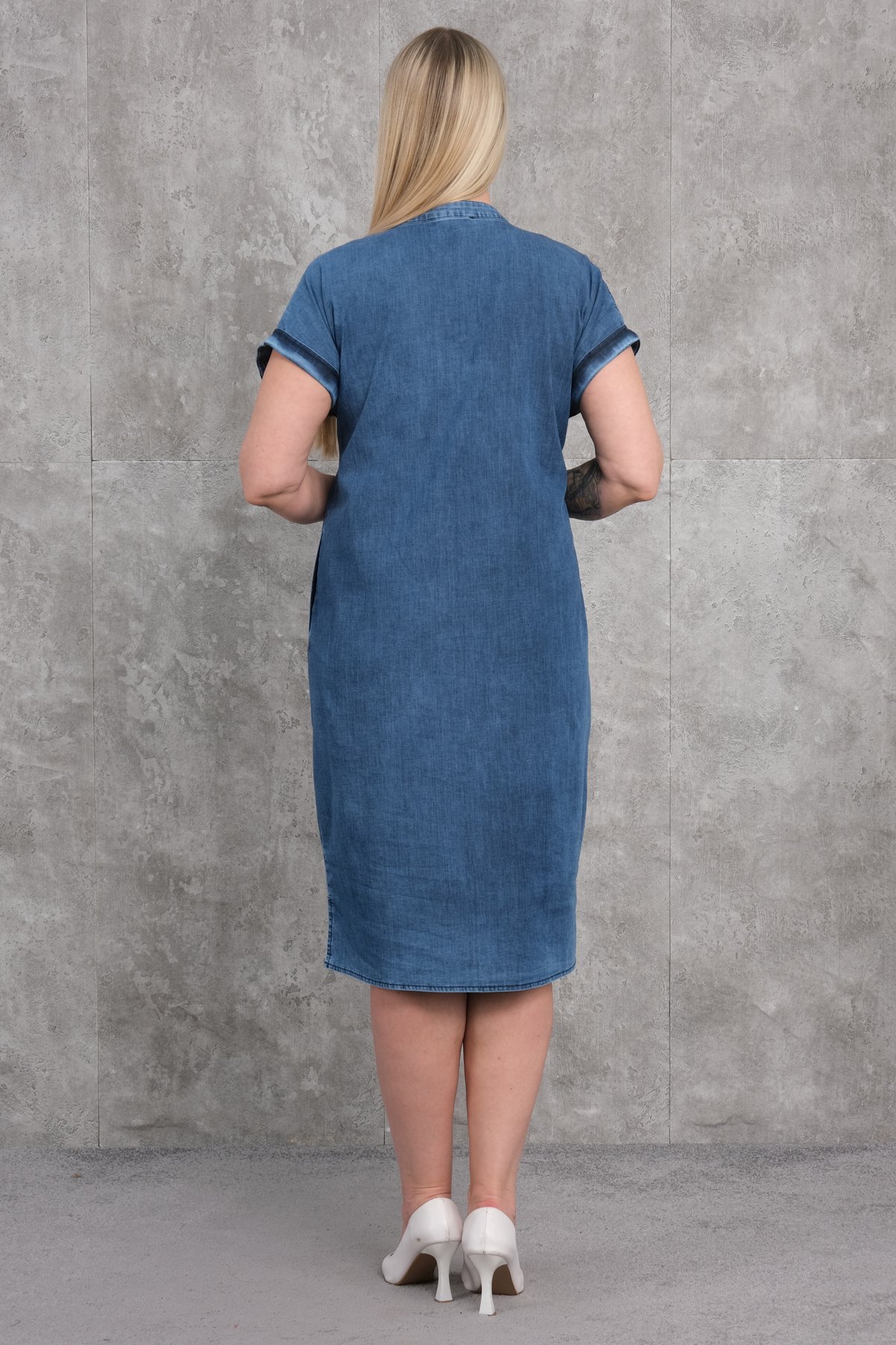 Plus Size Denim Dress-Blue