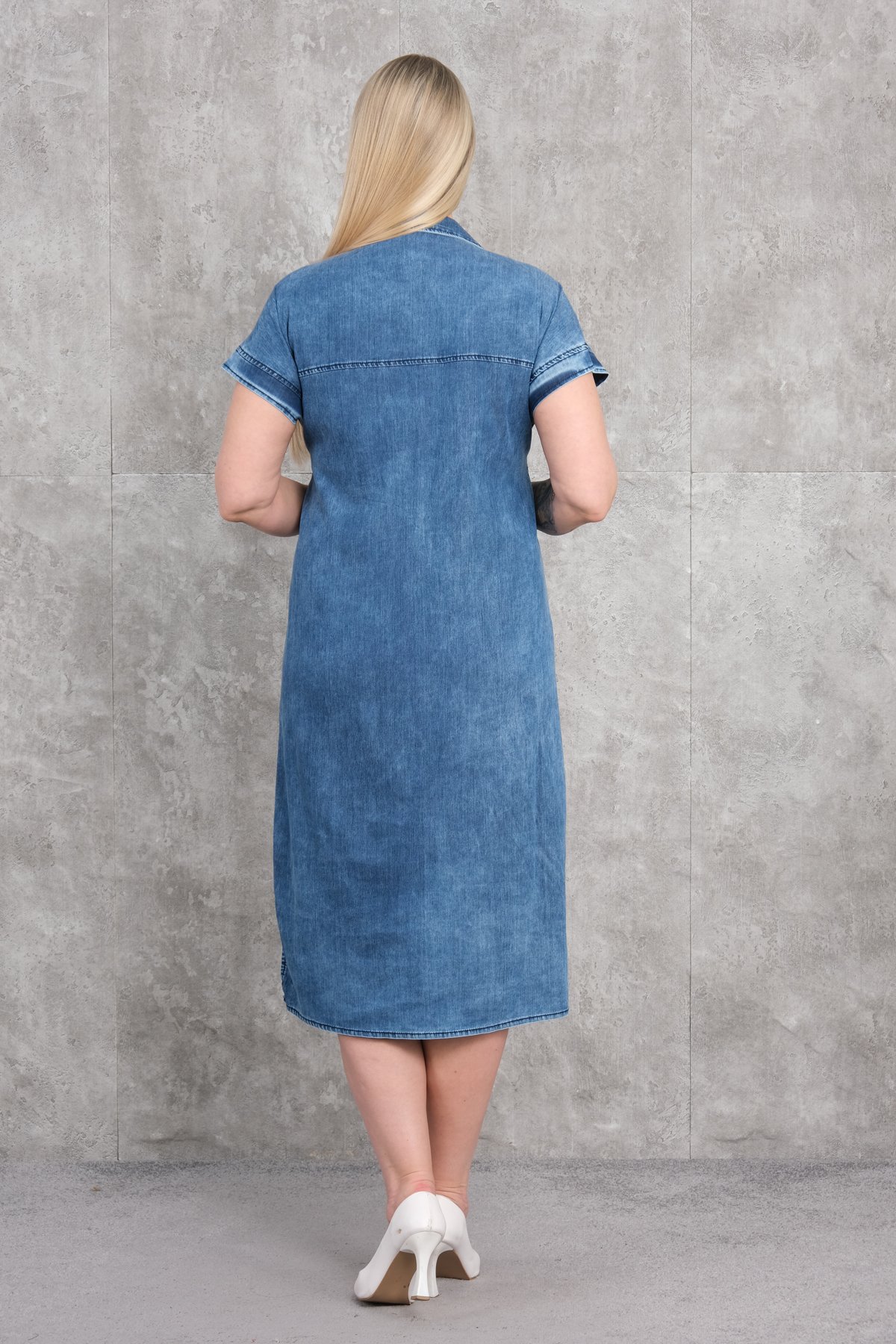 Plus Size Denim Dress-Blue