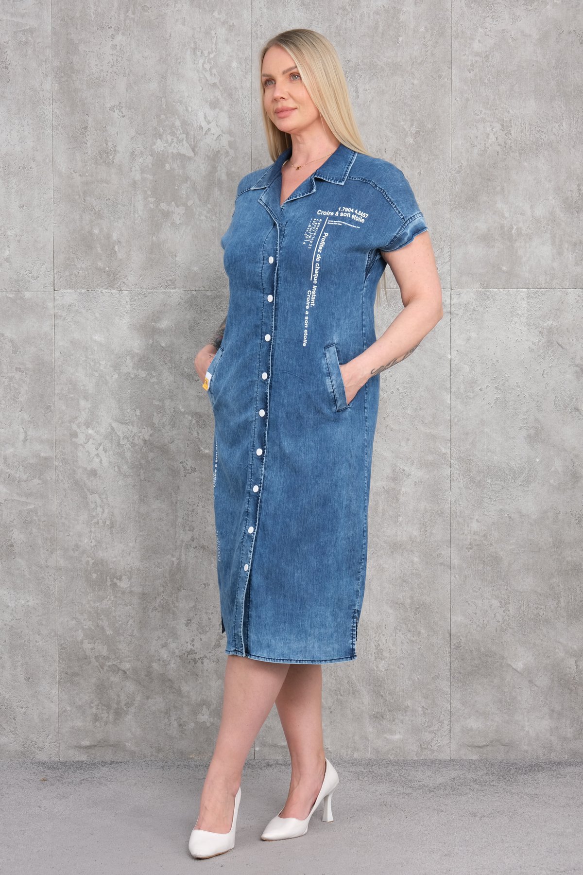 Plus Size Denim Dress-Blue