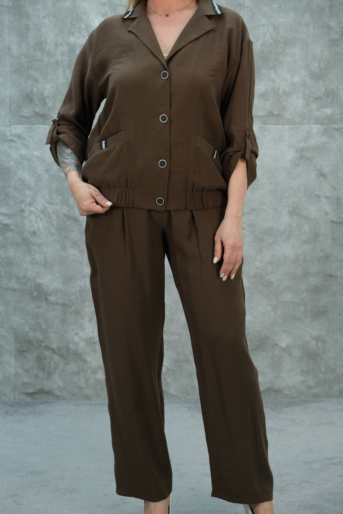 Plus Size Two-Piece Set-Brown