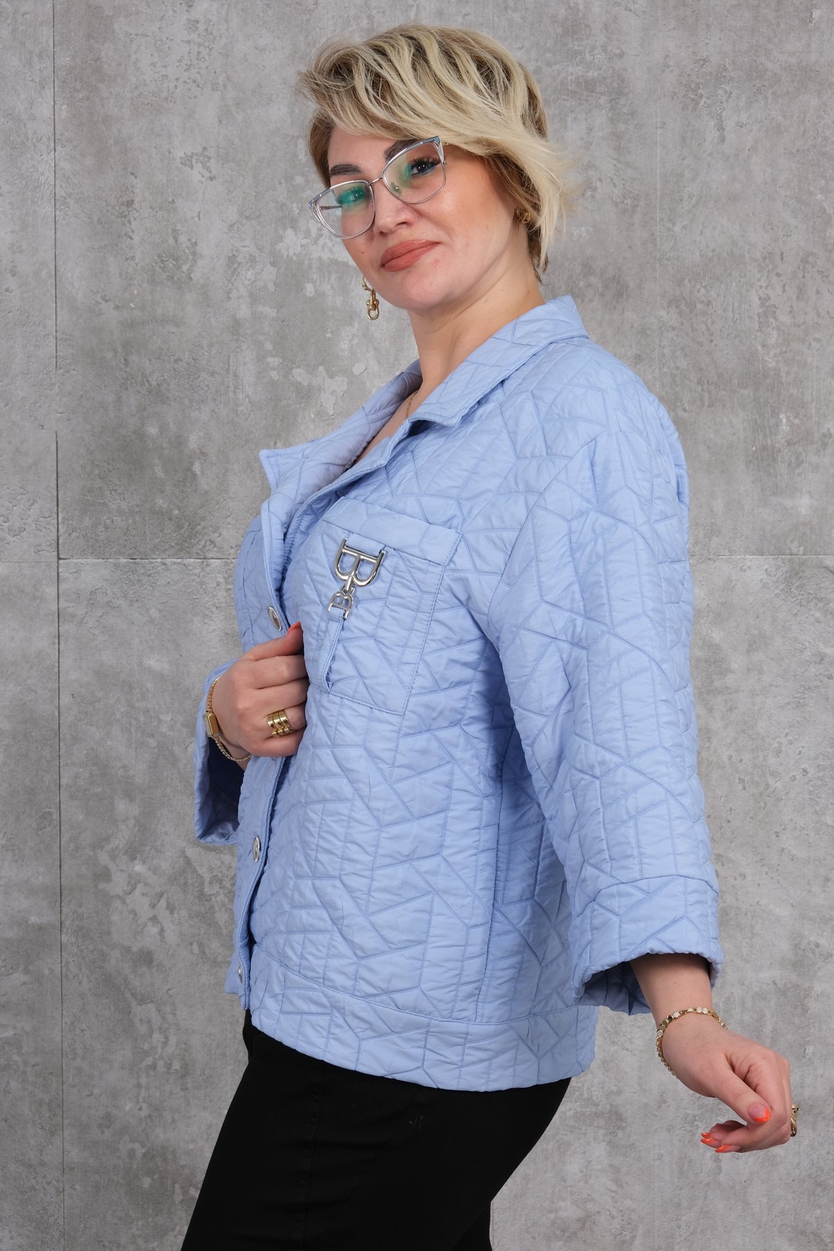 Plus Size Short Sport Jacket-Blue