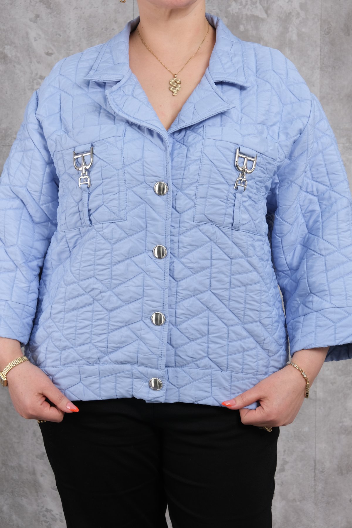 Plus Size Short Sport Jacket-Blue