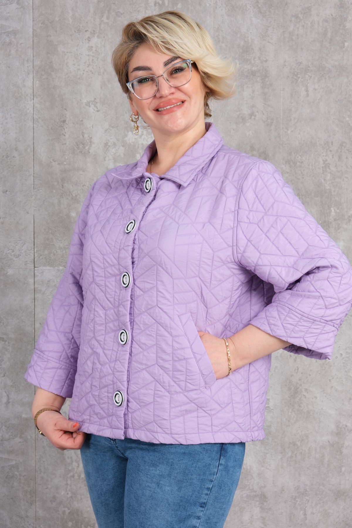 Короткая спортивная куртка больших размеров-Лиловый