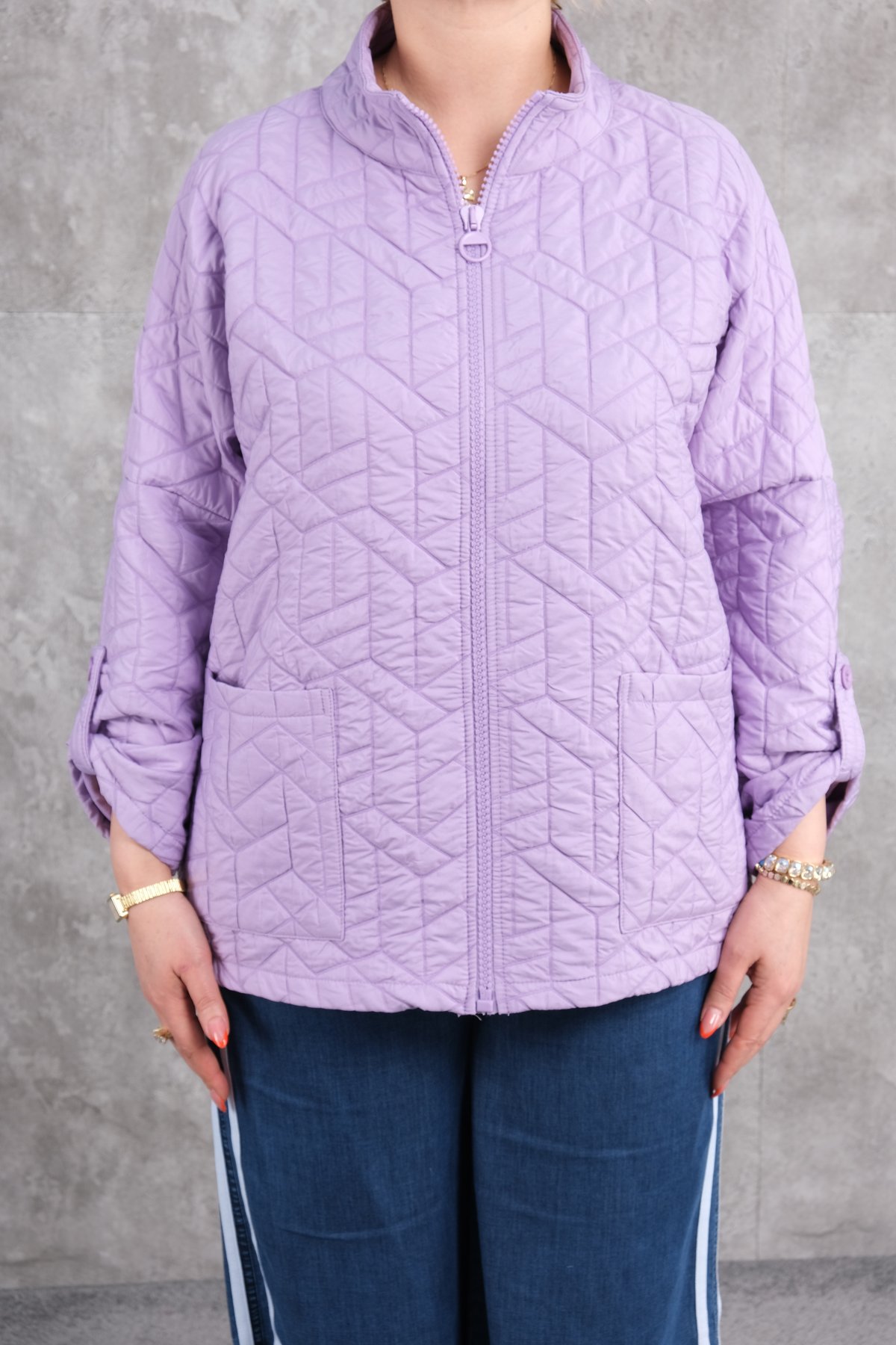 جاكيت رياضي قصير سوبر بلس سايز-ليلاك (أرجواني)