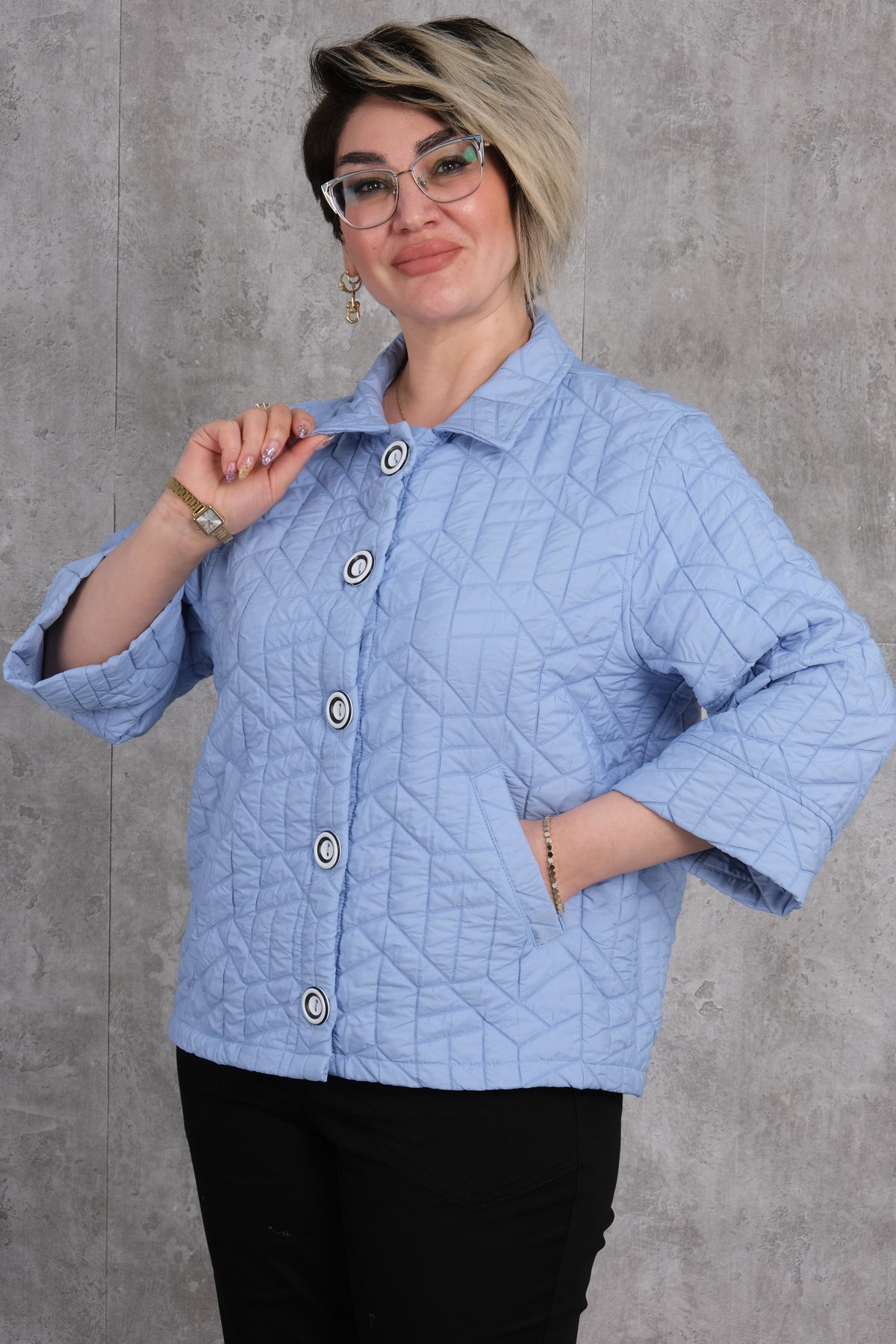 Plus Size Short Sport Jacket-Blue