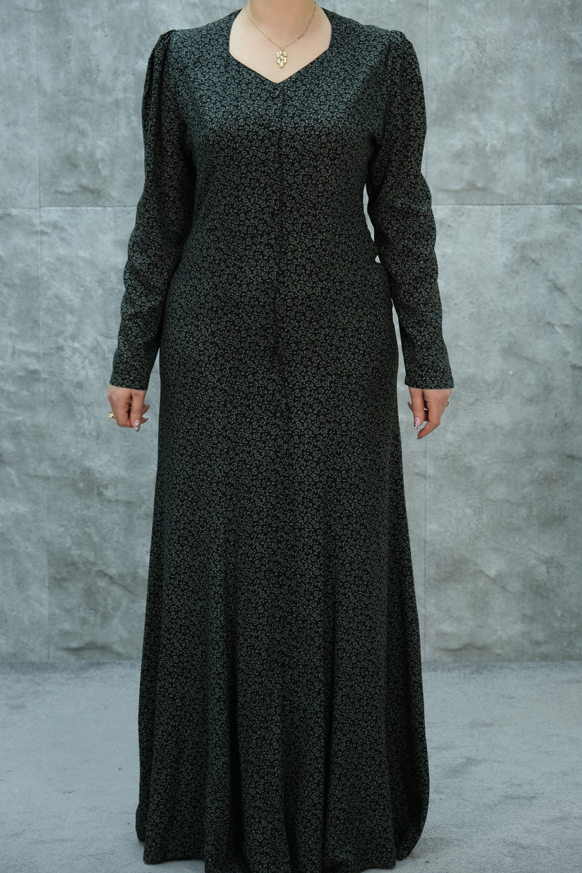 Büyük Beden Uzun Elbise-Yeşil