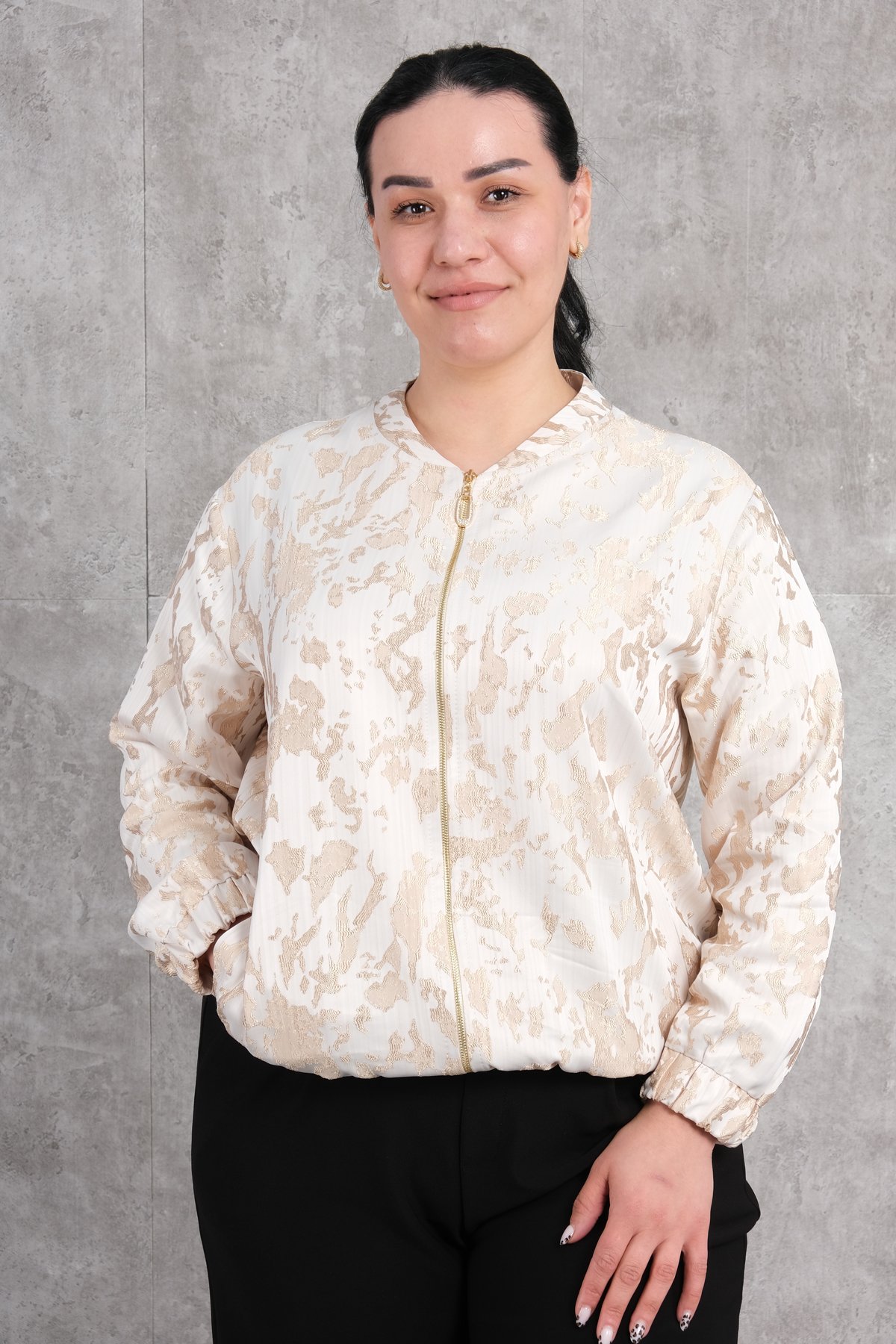 Plus Size Short Sport Jacket-Beige