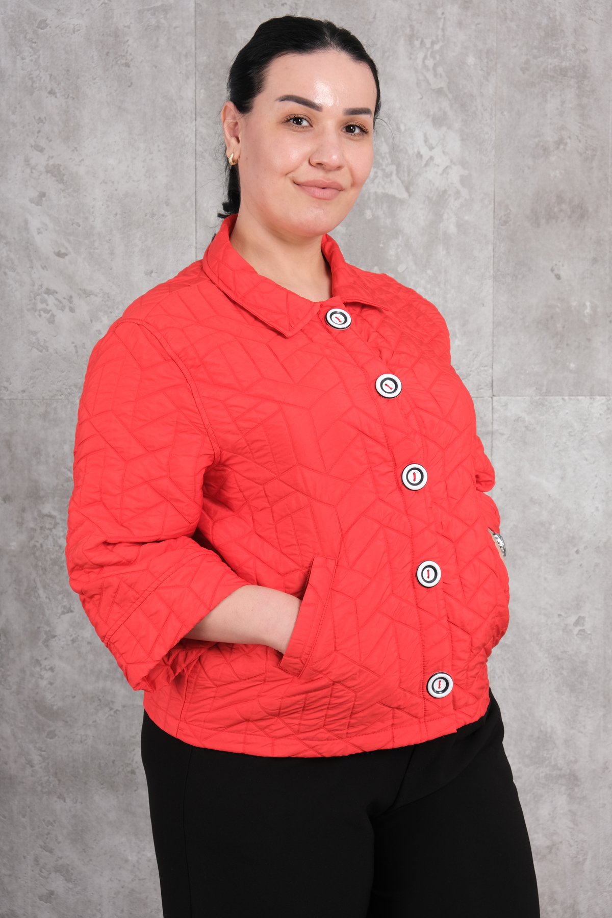 Plus Size Short Sport Jacket-Red