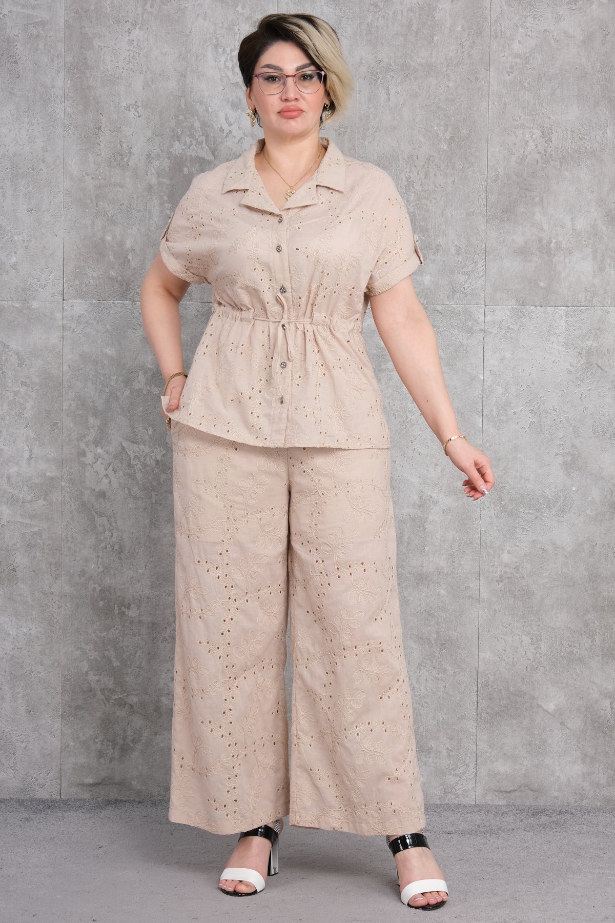 Plus Size Two-Piece Set-Beige