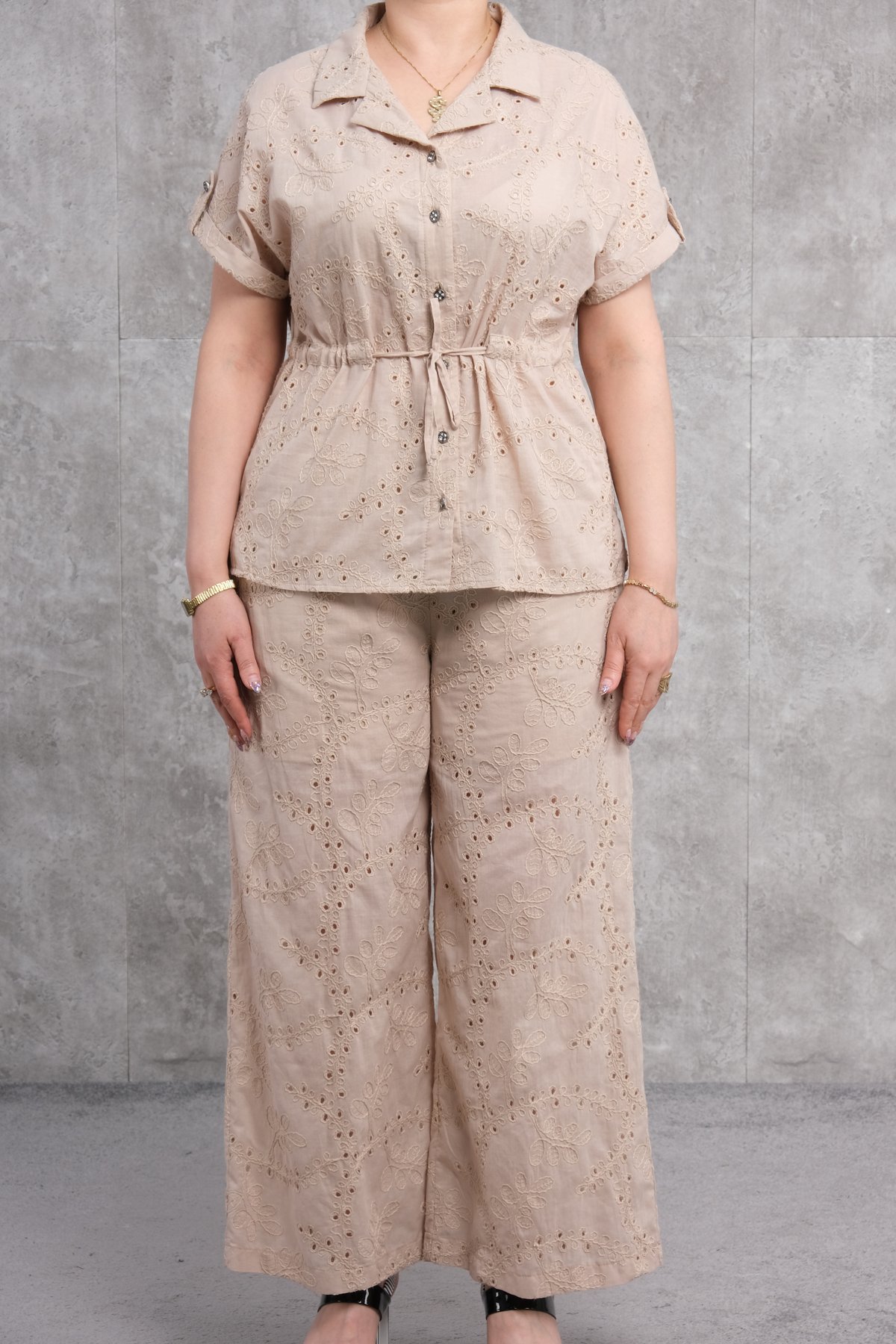 Plus Size Two-Piece Set-Beige