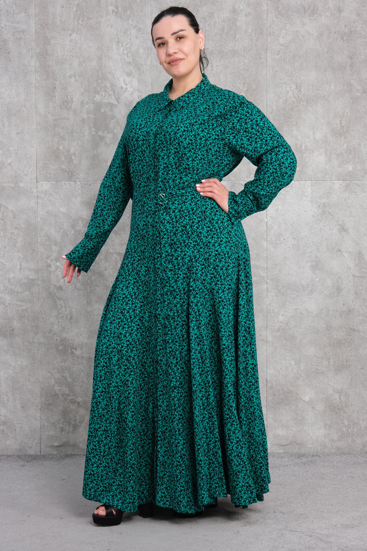 Длинное платье больших размеров-Зеленый