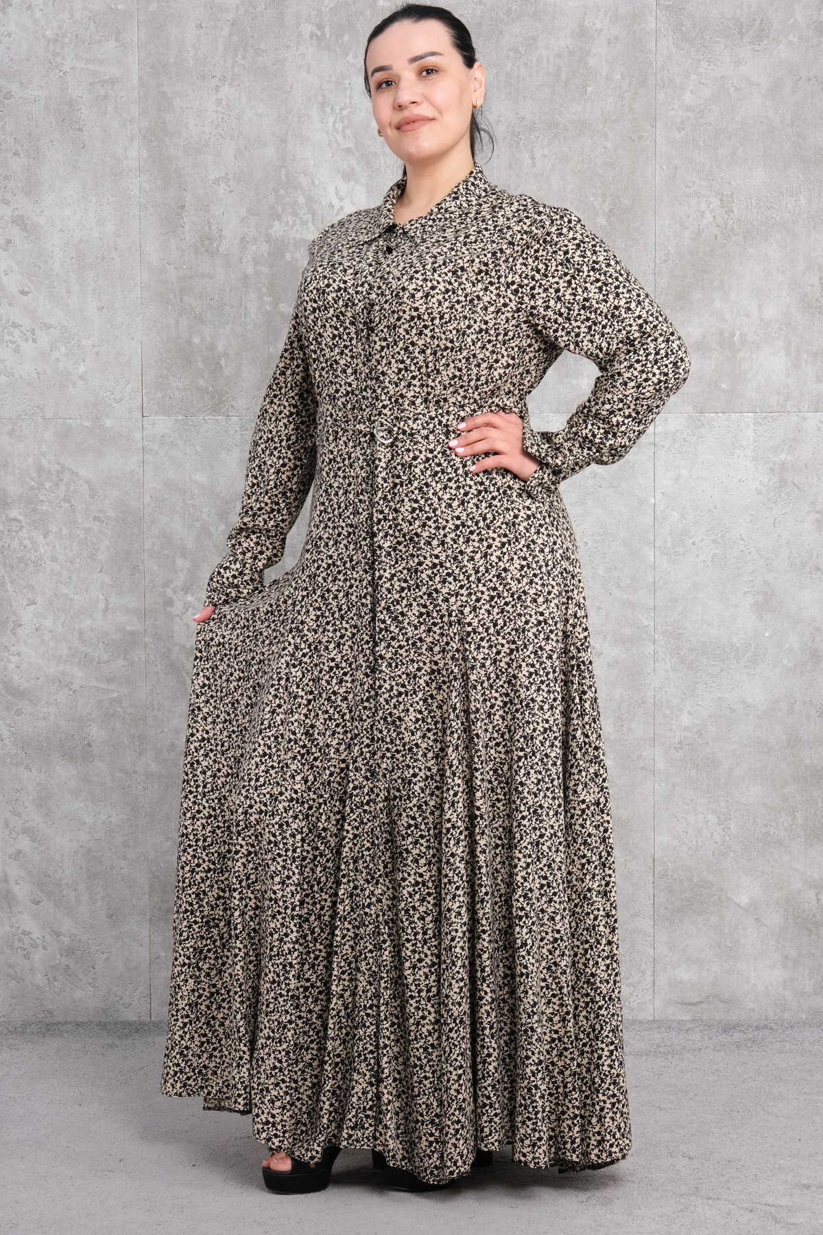 Plus Size Long Dress-Beige