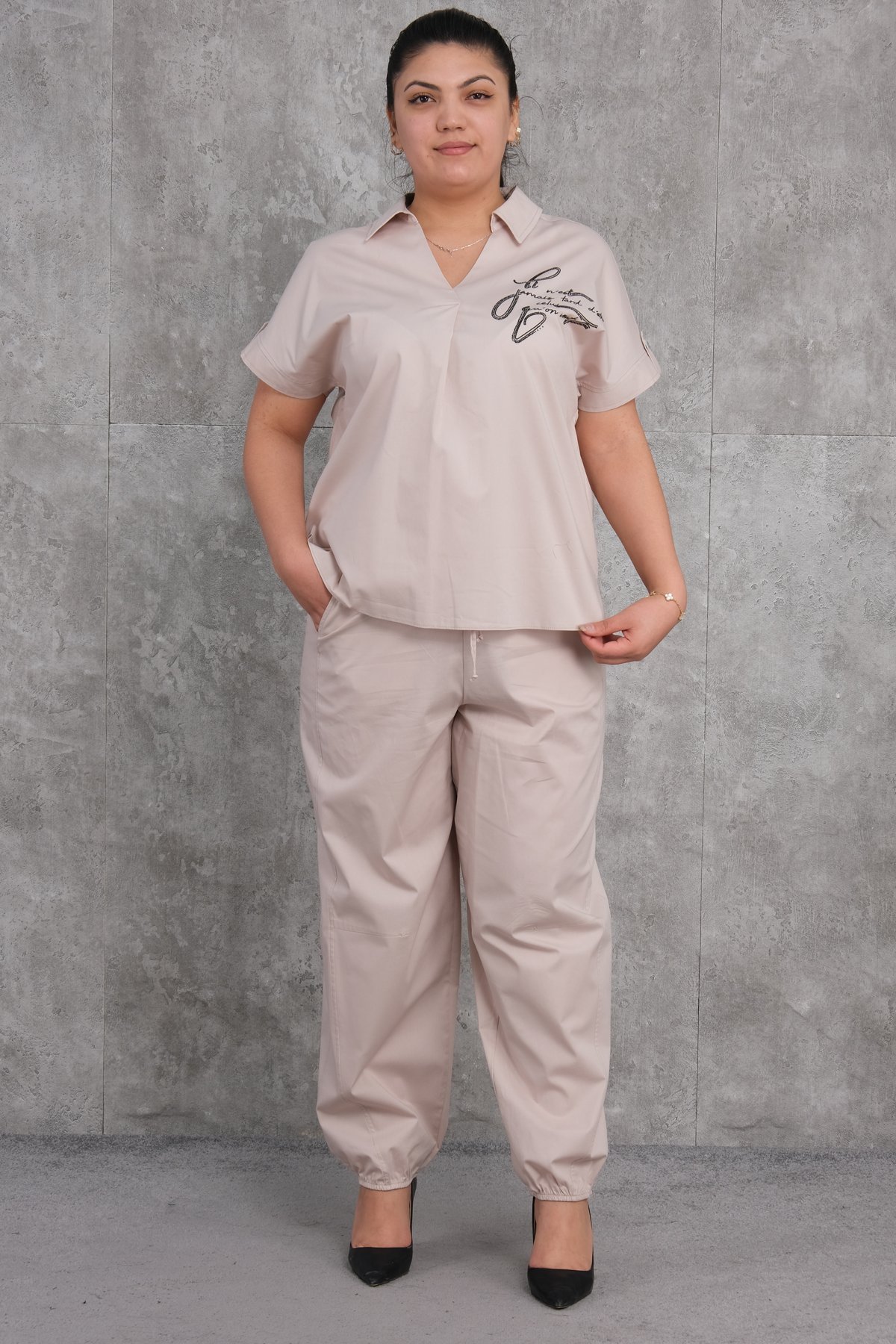 Plus Size Two-Piece Set-Beige