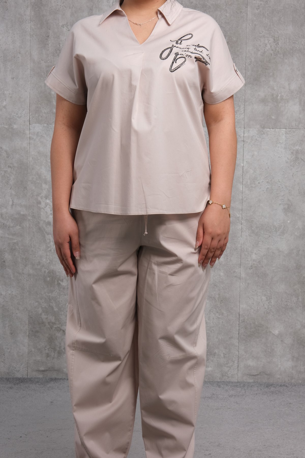 Plus Size Two-Piece Set-Beige