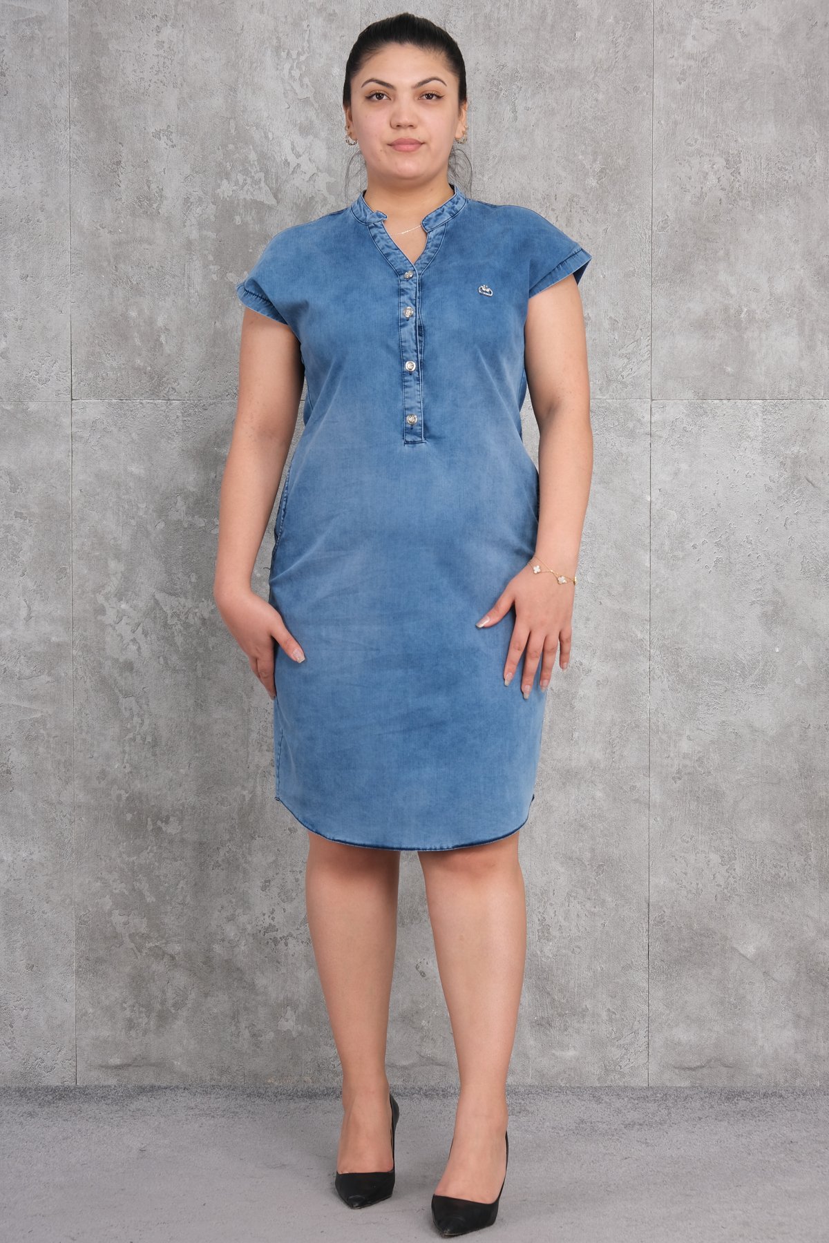 Plus Size Denim Dress-Blue