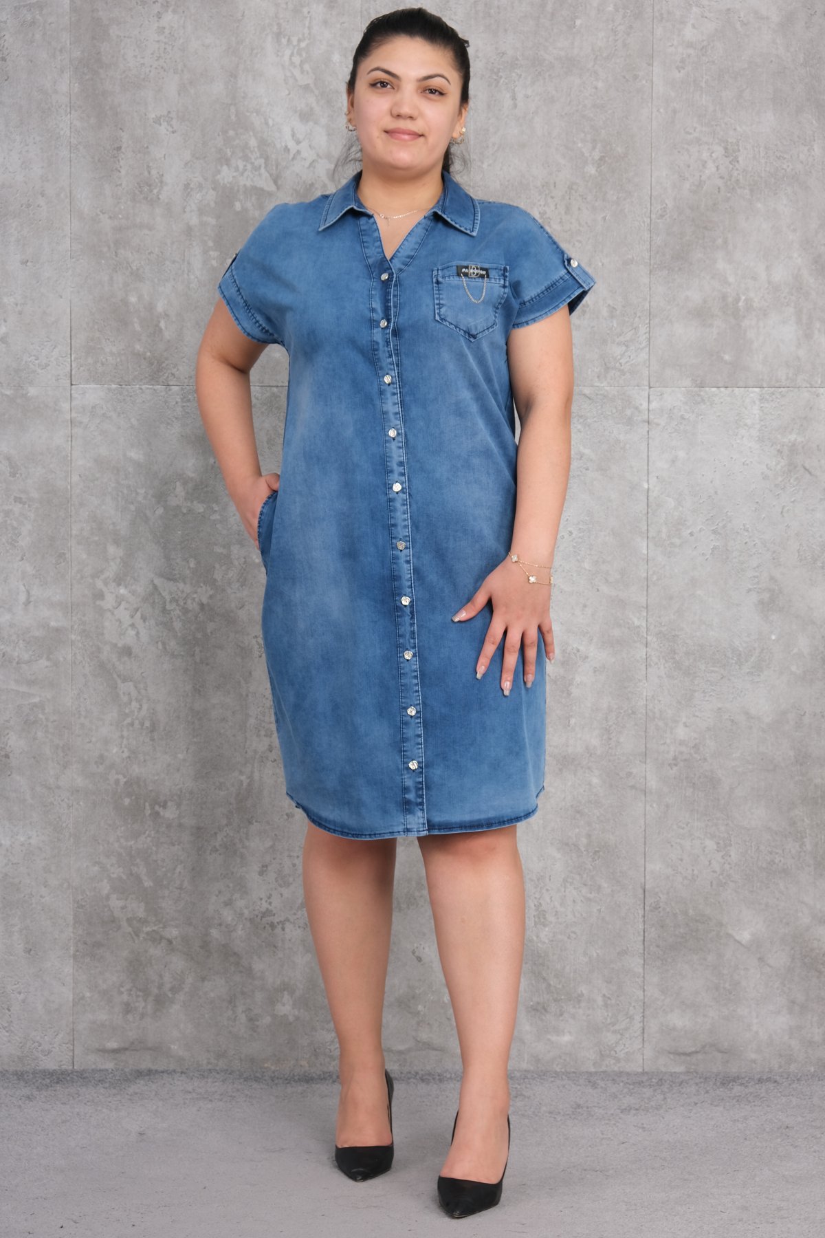 فستان جينز مقاس كبير-الأزرق