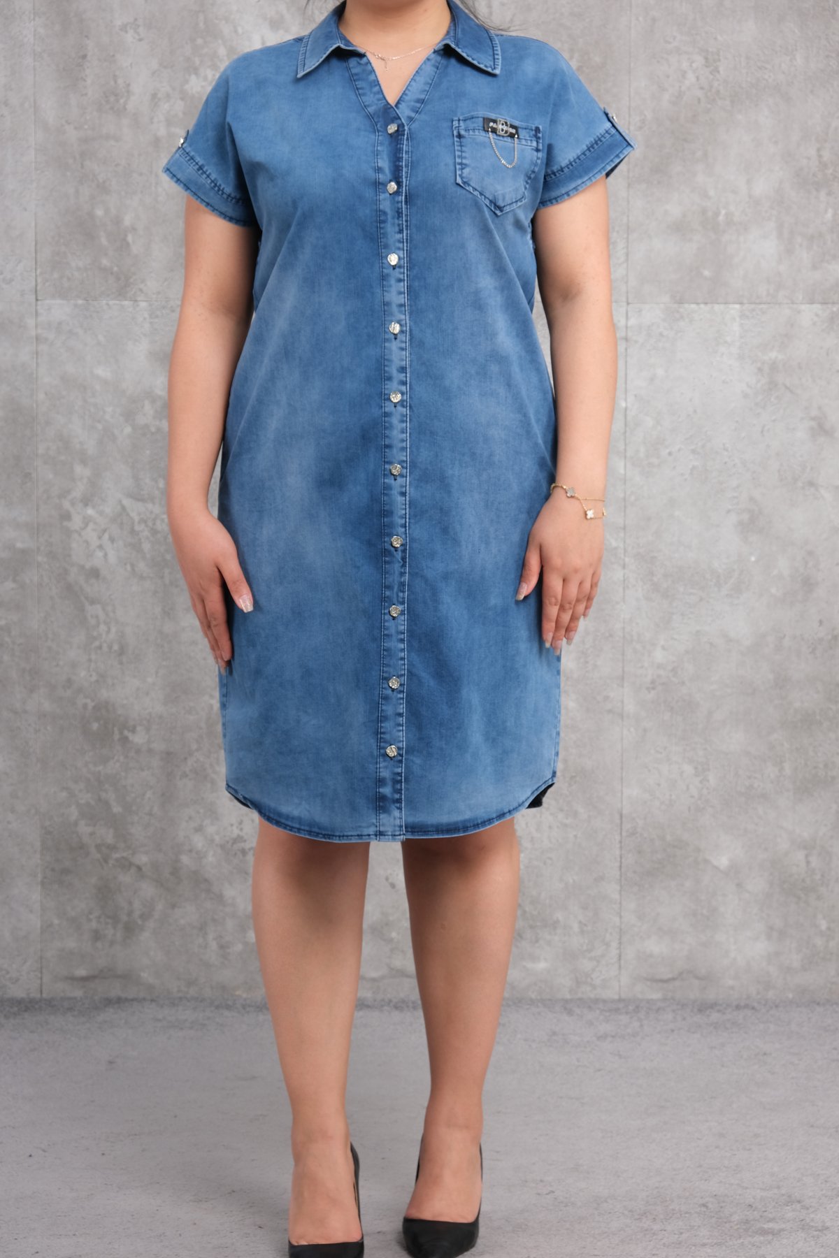 فستان جينز مقاس كبير-الأزرق