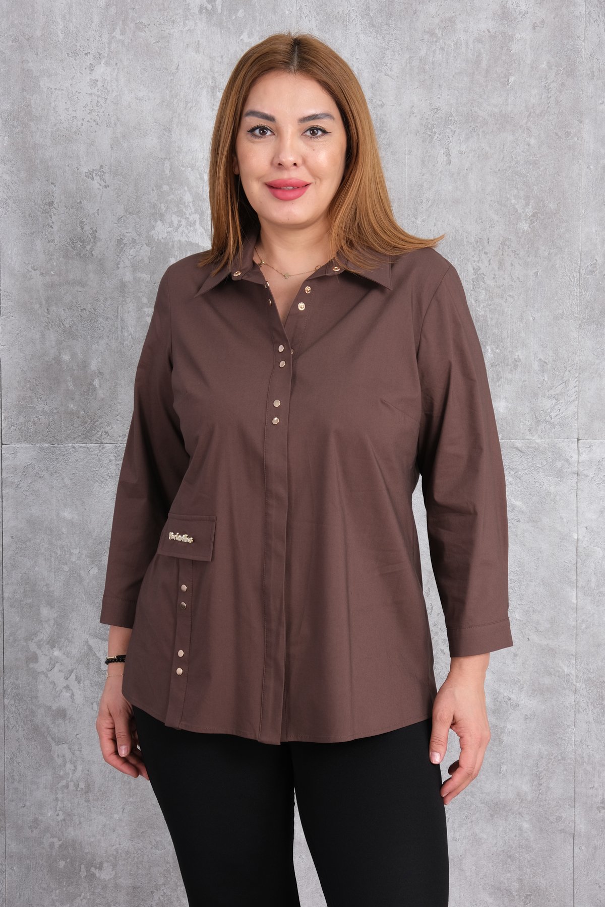 Plus Size Shirt-Brown