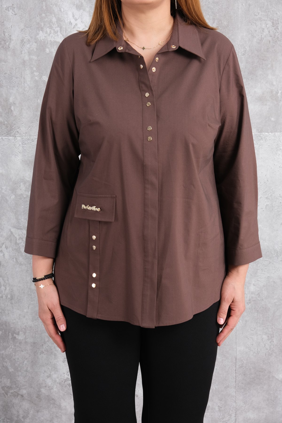 Plus Size Shirt-Brown