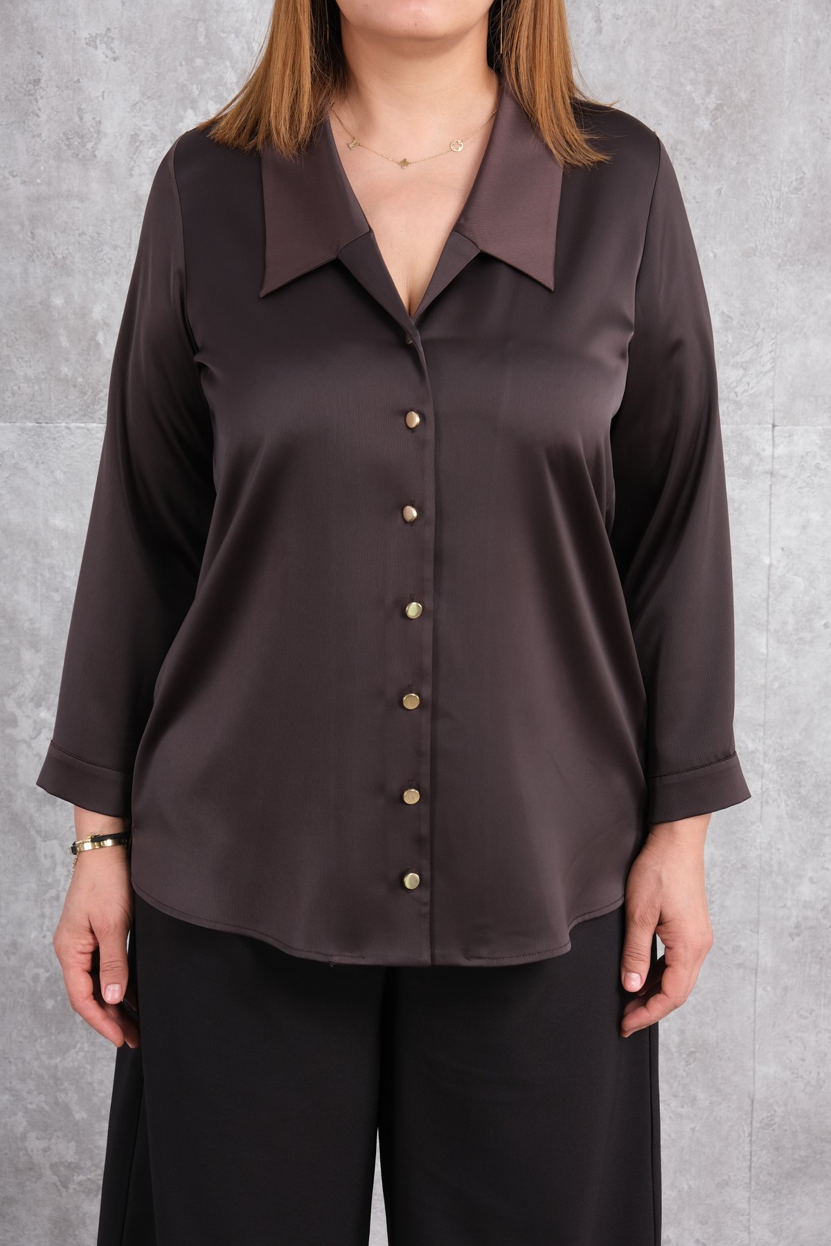 Plus Size Blouse-Brown