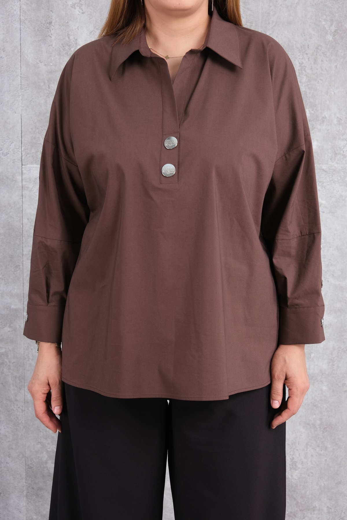 Plus Size Blouse-Brown