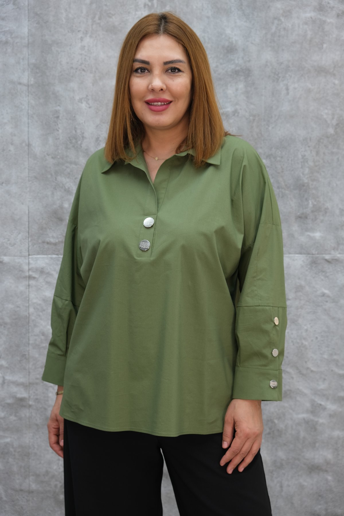 Plus Size Blouse-Khaki