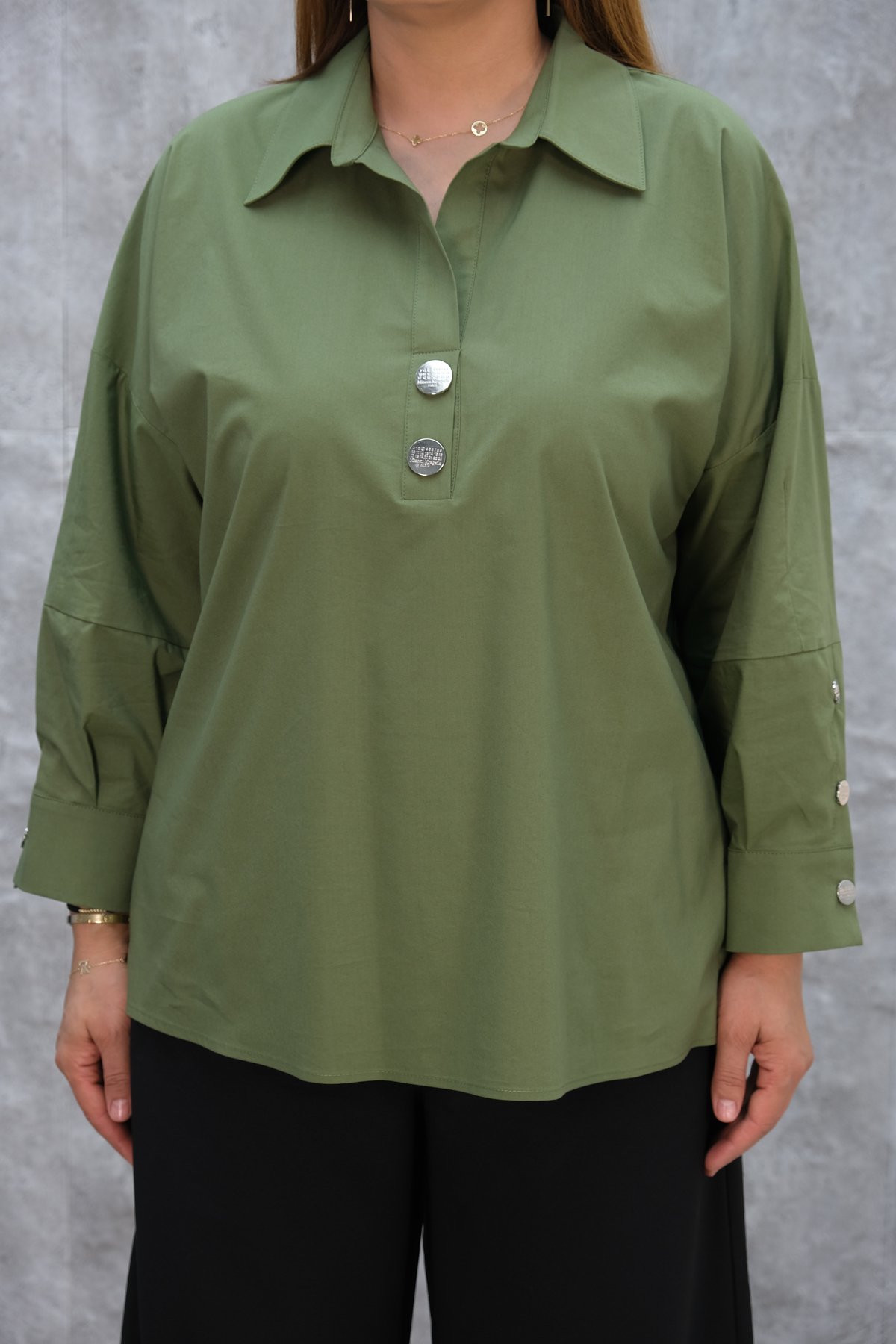 Plus Size Blouse-Khaki