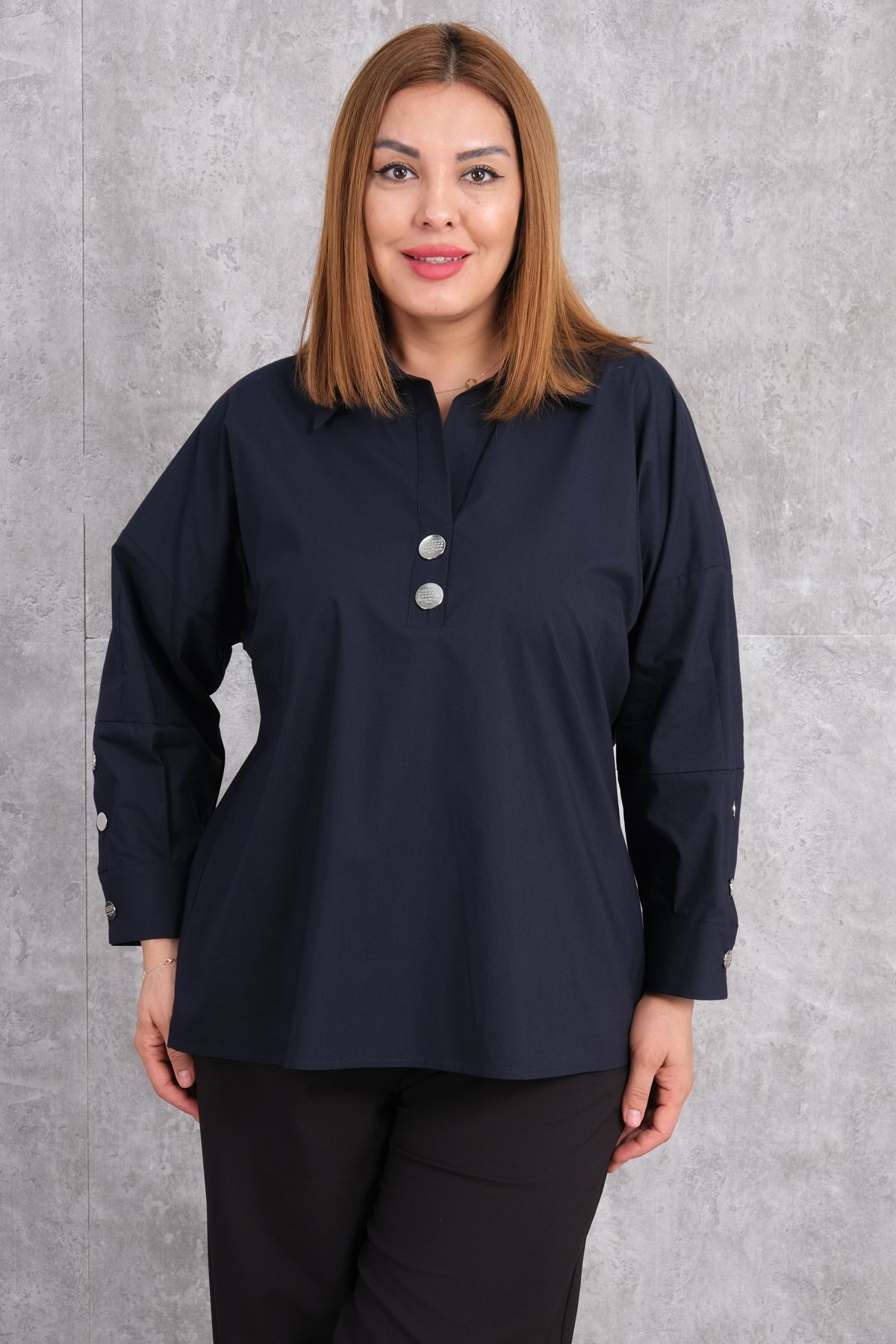 Plus Size Blouse-Dark Blue