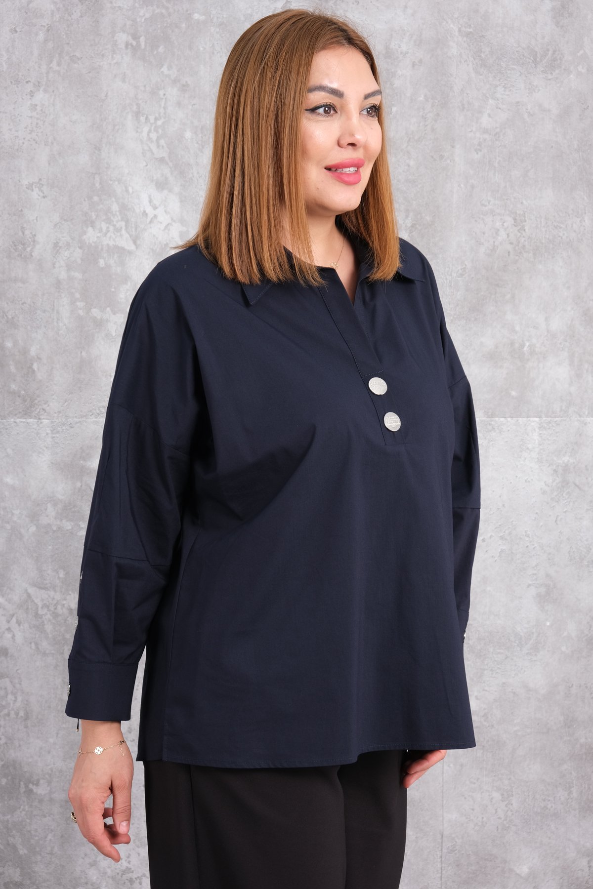 Plus Size Blouse-Dark Blue